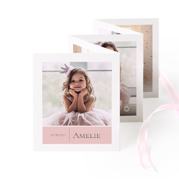 Carte portfolio Portrait (lot de 12) ruban rose (7,1 x 8,8 cm)