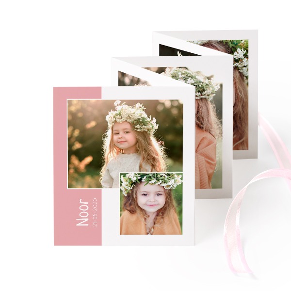 Fold out photo card Portrait pink ribbon - set of 12 (7,1 x 8,8 cm)