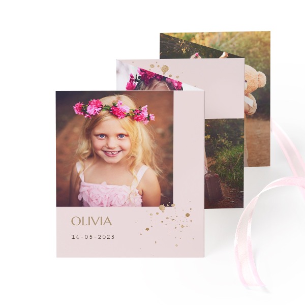 Fold out photo card Portrait pink ribbon - set of 12 (7,1 x 8,8 cm)
