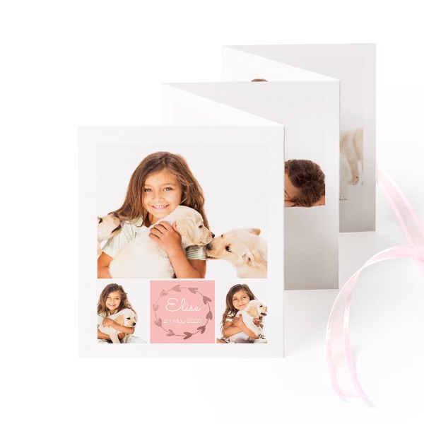 Carte portfolio Portrait (lot de 12) ruban rose (7,1 x 8,8 cm)