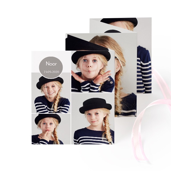 Fold out photo card Portrait pink ribbon - set of 12 (7,1 x 8,8 cm)