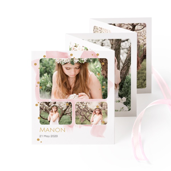 Fotokort 10 sider Stående Rosa bånd - 12 stk (7,1 x 8,8 cm)