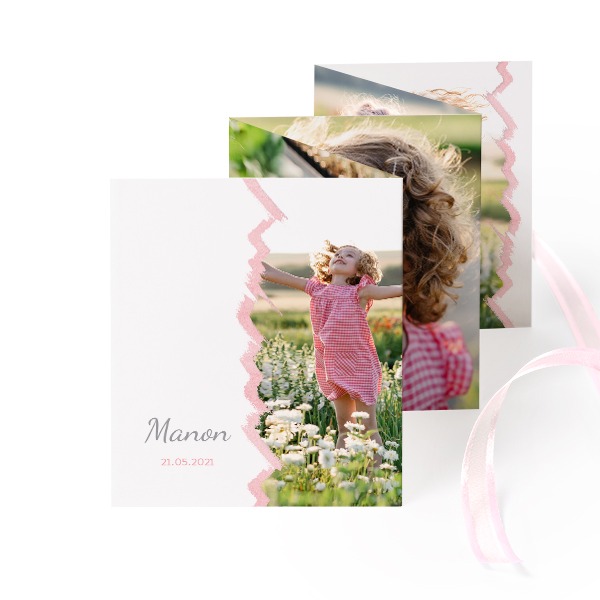 Fold out photo card Portrait pink ribbon - set of 12 (7,1 x 8,8 cm)