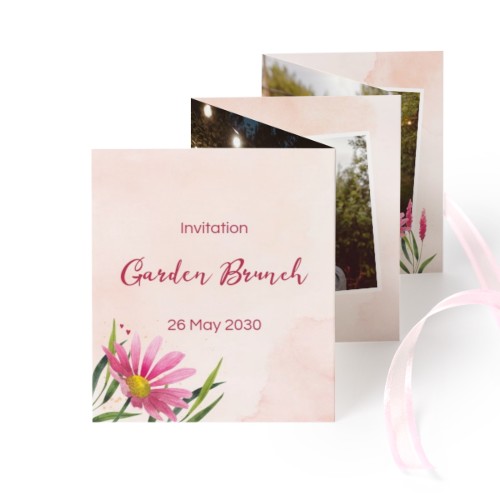 Zigzag fotokaartje Staand Roze lint - Set van 12 (7,1 x 8,8 cm)