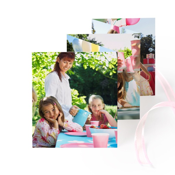 Carte portfolio Portrait (lot de 12) ruban rose (7,1 x 8,8 cm)