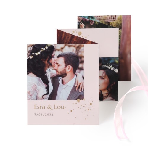 Fold out photo card Portrait pink ribbon - set of 12 (7,1 x 8,8 cm)