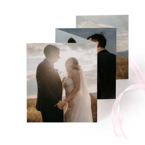Fold out photo card Portrait pink ribbon - set of 12 (7,1 x 8,8 cm)
