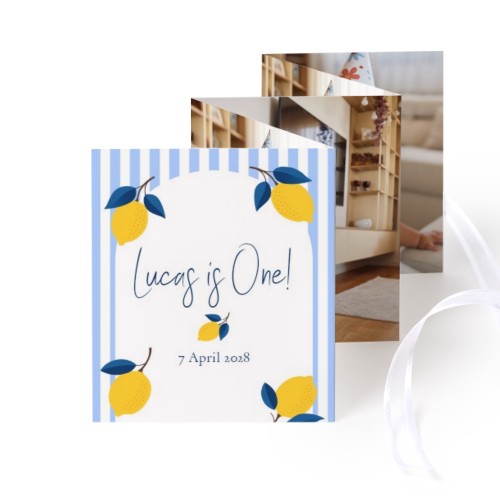 Fold out photo card Portrait white ribbon - set of 12 (7,1 x 8,8 cm)