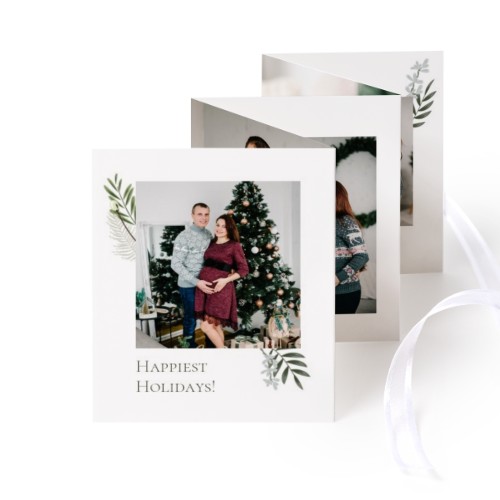 Fold out photo card Portrait white ribbon - set of 12 (7,1 x 8,8 cm)