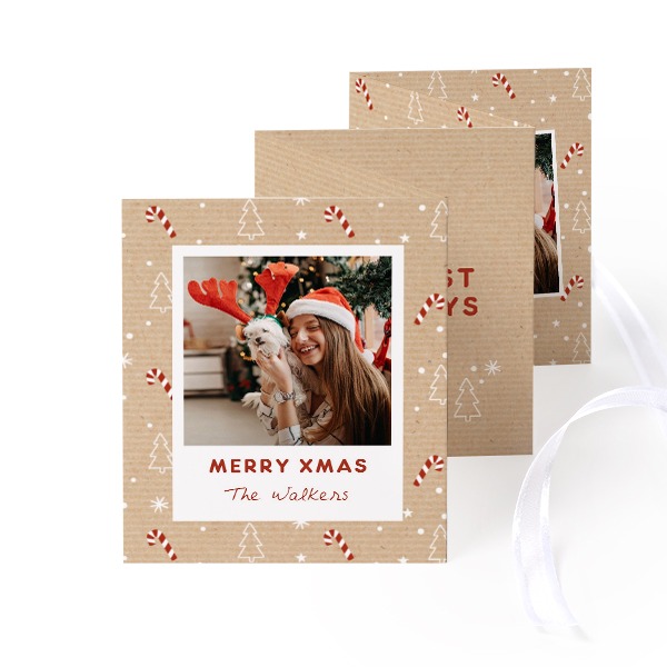 Fold out photo card Portrait white ribbon - set of 12 (7,1 x 8,8 cm)