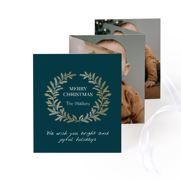 Fold out photo card Portrait (Set of 12) White ribbon