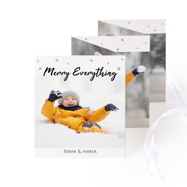 Fold out photo card Portrait white ribbon - set of 12 (7,1 x 8,8 cm)