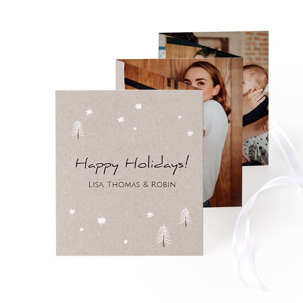 Fold out photo card Portrait white ribbon - set of 12 (7,1 x 8,8 cm)