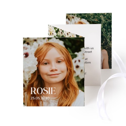Fold out photo card Portrait white ribbon - set of 12 (7,1 x 8,8 cm)