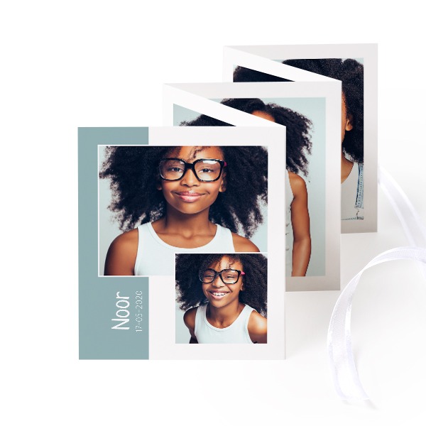 Fold out photo card Portrait white ribbon - set of 12 (7,1 x 8,8 cm)