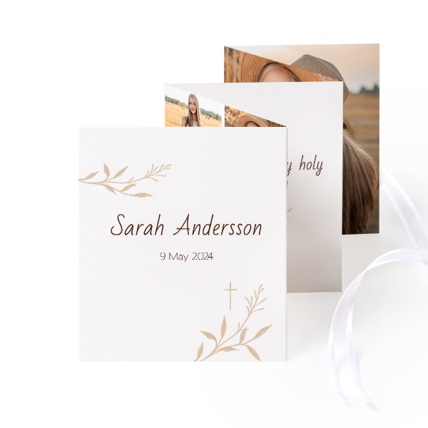 Fold out photo card Portrait white ribbon - set of 12 (7,1 x 8,8 cm)