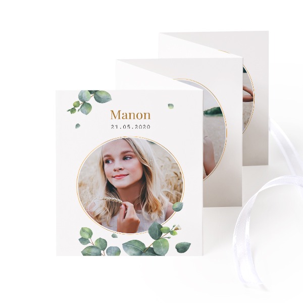 Fold out photo card Portrait white ribbon - set of 12 (7,1 x 8,8 cm)