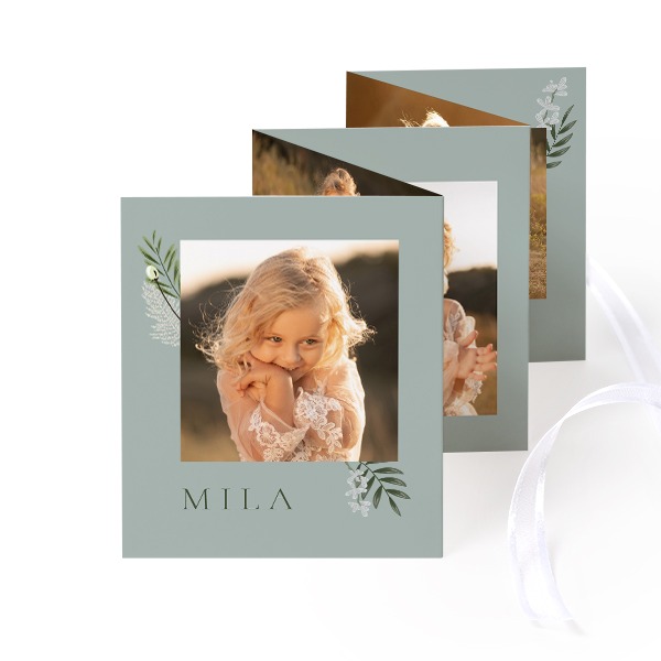 Fold out photo card Portrait white ribbon - set of 12 (7,1 x 8,8 cm)