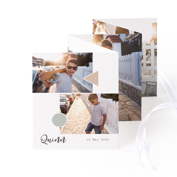 Fold out photo card Portrait (Set of 12) White ribbon