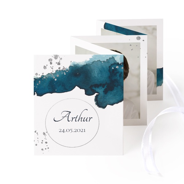 Fold out photo card Portrait white ribbon - set of 12 (7,1 x 8,8 cm)