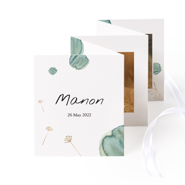 Fold out photo card Portrait white ribbon - set of 12 (7,1 x 8,8 cm)