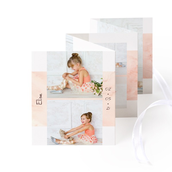 Fold out photo card Portrait white ribbon - set of 12 (7,1 x 8,8 cm)