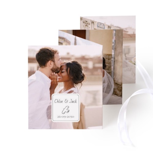 Fold out photo card Portrait white ribbon - set of 12 (7,1 x 8,8 cm)