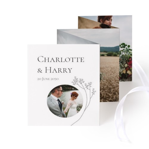 Fold out photo card Portrait white ribbon - set of 12 (7,1 x 8,8 cm)