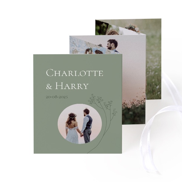 Fold out photo card Portrait white ribbon - set of 12 (7,1 x 8,8 cm)