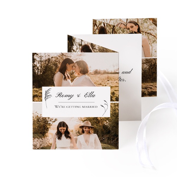 Fold out photo card Portrait white ribbon - set of 12 (7,1 x 8,8 cm)