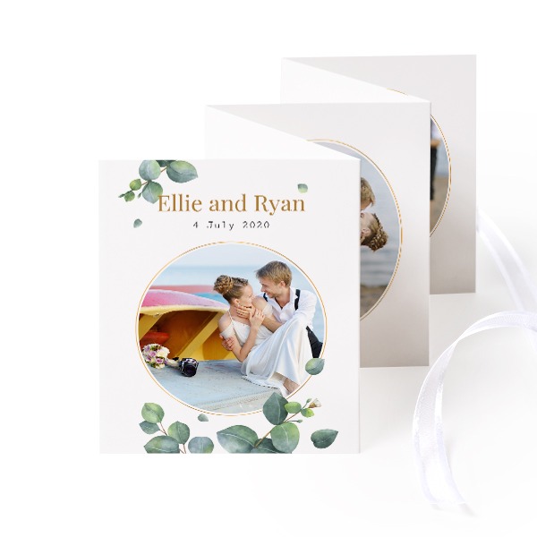 Fold out photo card Portrait white ribbon - set of 12 (7,1 x 8,8 cm)