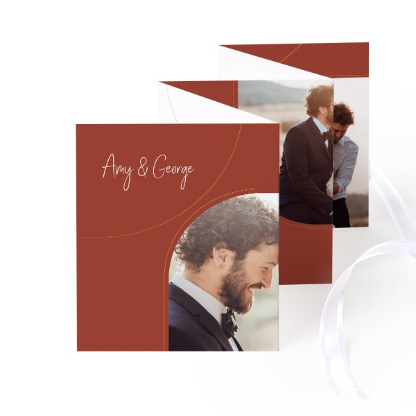 Fold out photo card Portrait white ribbon - set of 12 (7,1 x 8,8 cm)