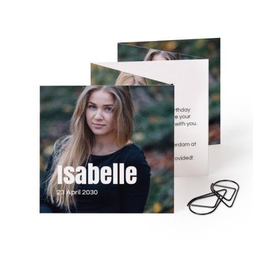 Fold out photo card Square Black paperclip - set of 12 (8 x 8 cm)