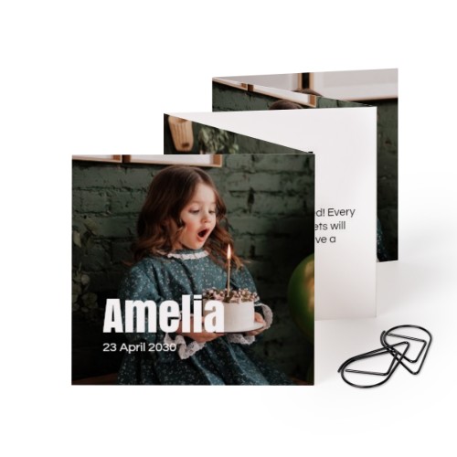 Fold out photo card Square Black paperclip - set of 12 (8 x 8 cm)