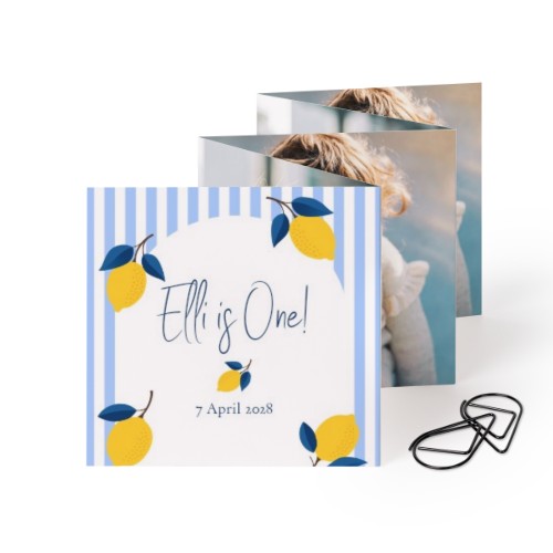 Fold out photo card Square Black paperclip - set of 12 (8 x 8 cm)