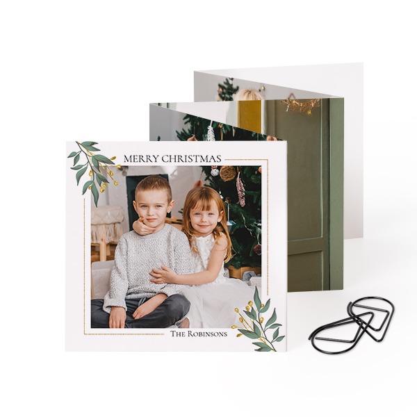 Fold out photo card Square Black paperclip - set of 12 (8 x 8 cm)