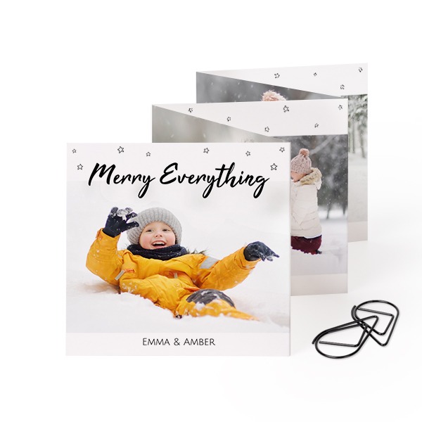 Fold out photo card Square Black paperclip - set of 12 (8 x 8 cm)