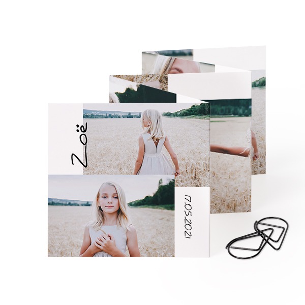 Fold out photo card Square Black paperclip - set of 12 (8 x 8 cm)