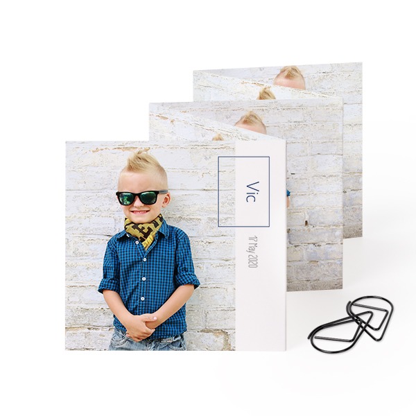 Fold out photo card Square Black paperclip - set of 12 (8 x 8 cm)