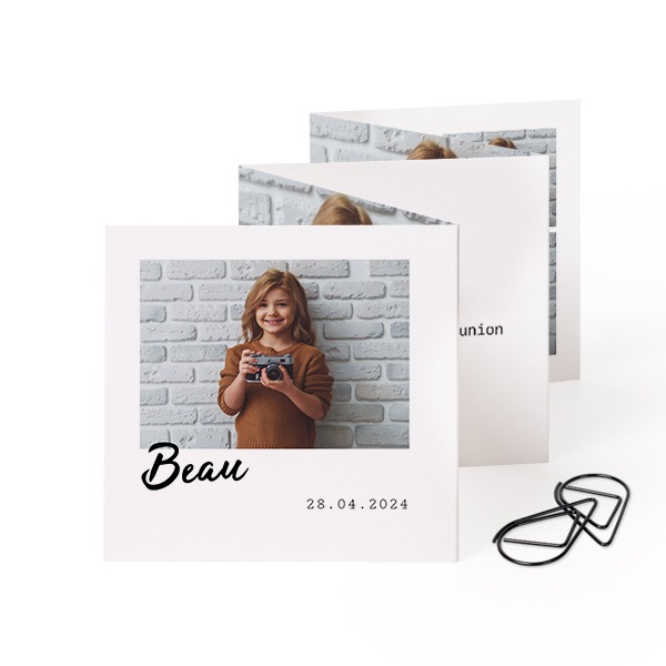 Fold out photo card Square Black paperclip - set of 12 (8 x 8 cm)