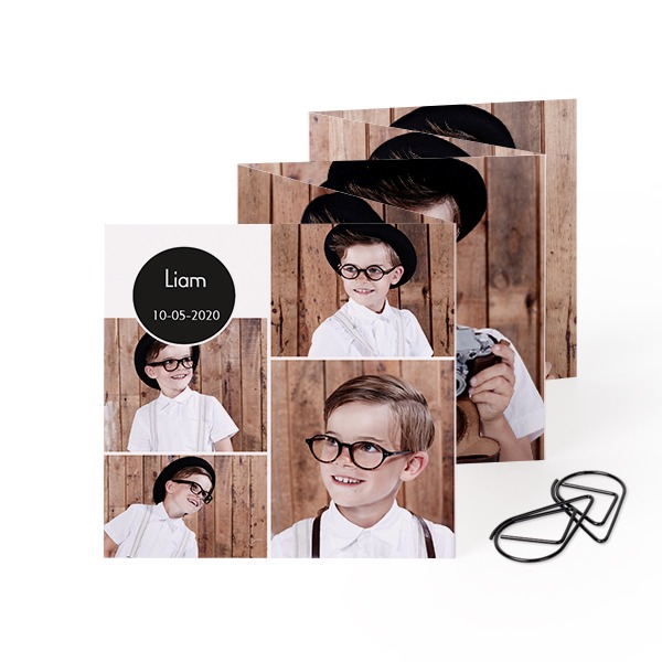 Fold out photo card Square Black paperclip - set of 12 (8 x 8 cm)