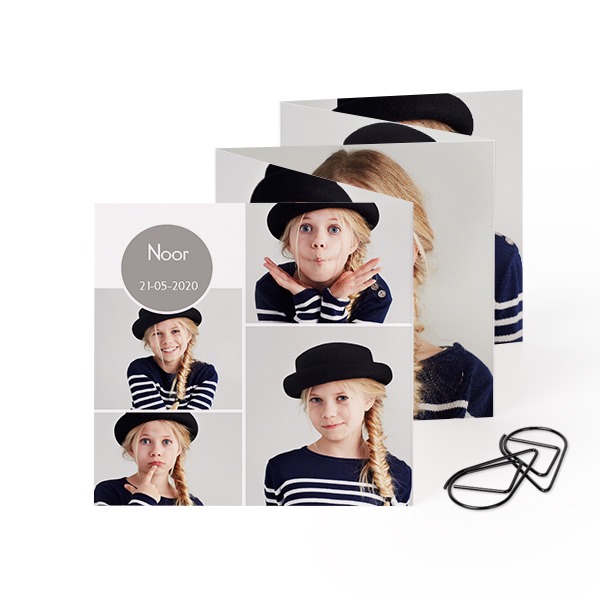 Fold out photo card Square Black paperclip - set of 12 (8 x 8 cm)