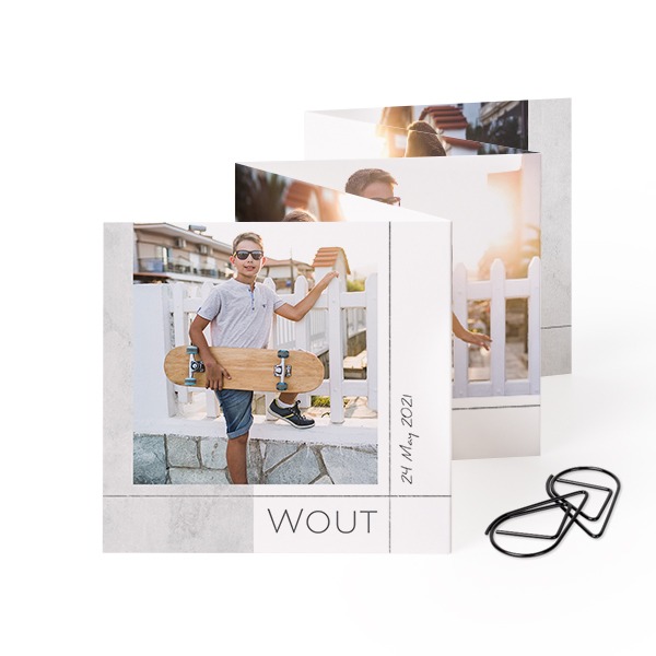Fold out photo card Square Black paperclip - set of 12 (8 x 8 cm)