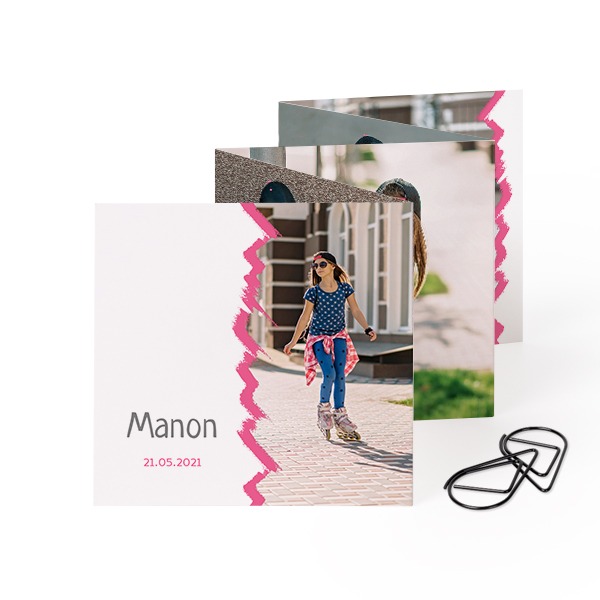 Fold out photo card Square Black paperclip - set of 12 (8 x 8 cm)