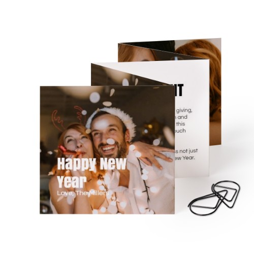 Fold out photo card Square Black paperclip - set of 12 (8 x 8 cm)