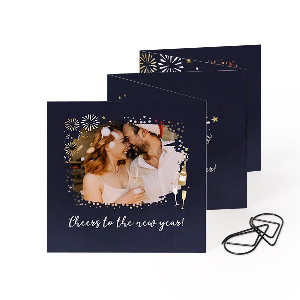 Fold out photo card Square Black paperclip - set of 12 (8 x 8 cm)