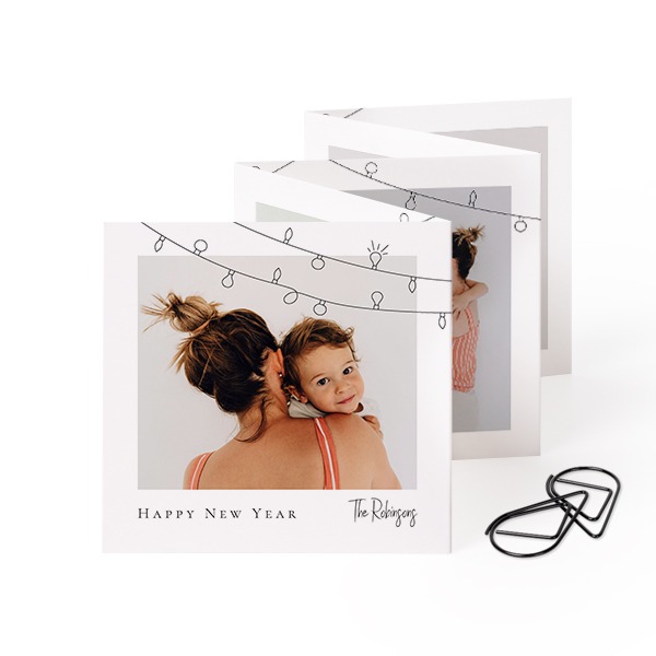 Fold out photo card Square Black paperclip - set of 12 (8 x 8 cm)