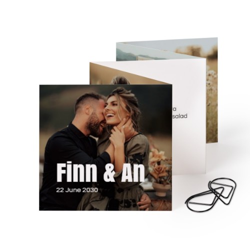 Fold out photo card Square Black paperclip - set of 12 (8 x 8 cm)