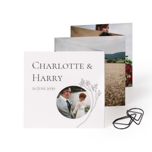 Fold out photo card Square Black paperclip - set of 12 (8 x 8 cm)