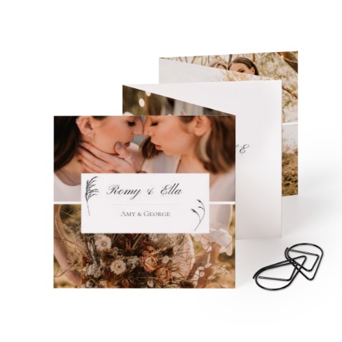 Fold out photo card Square Black paperclip - set of 12 (8 x 8 cm)